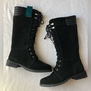 EMU Australia Biricet Lace Up Black Tall Boots Sz 9‎ (US) Sheepskin Lined NEW